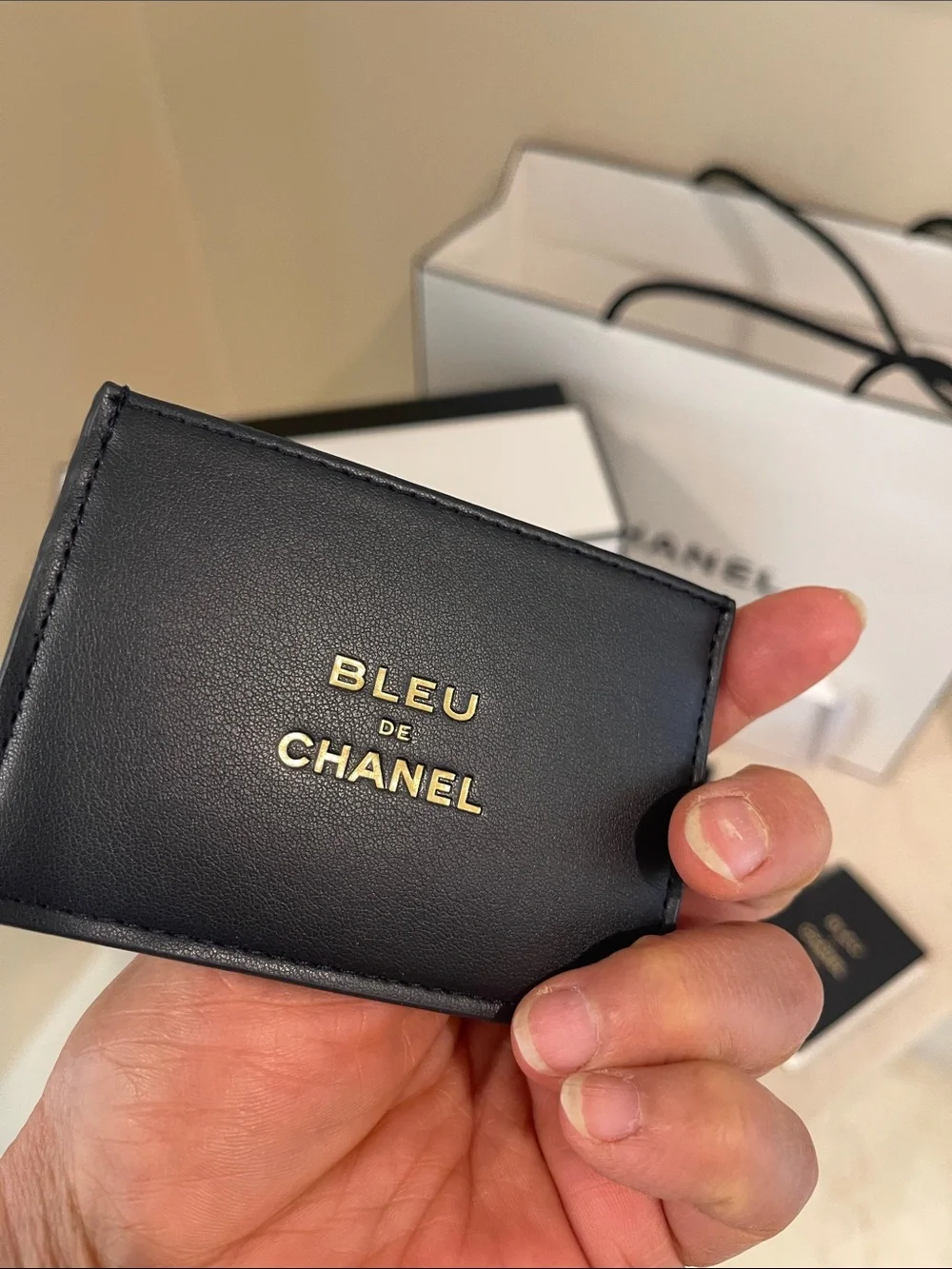 CHANEL Men’s White Gift Packaging with Leather Black Card Holder